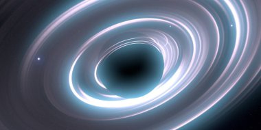 Soyut arka plan sanatı. Siyah arka planda neon halkalar. Uzay temalı sanatsal dijital arkaplan.
