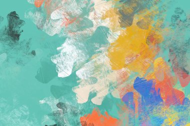 Soyut arka plan sanatı. 2D çizim. Etkileyici yağlı boya resim. Tuvalde fırça darbeleri. Modern sanat. Çok renkli arkaplan. Çağdaş sanat. İfade. Sanatsal dijital palet.
