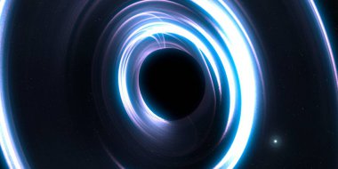 Soyut arka plan sanatı. Karanlık arka planda neon çember. Uzay temalı sanatsal dijital arkaplan.