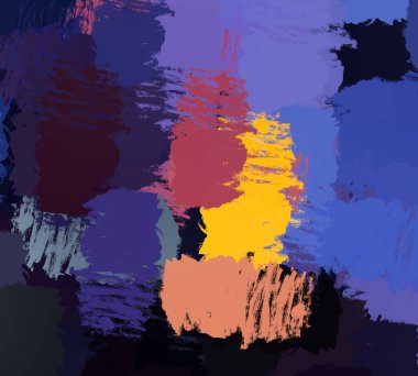 Soyut arka plan sanatı. 2D çizim. Etkileyici yağlı boya resim. Tuvalde fırça darbeleri. Modern sanat. Çok renkli arkaplan. Çağdaş sanat. İfade. Sanatsal dijital palet.