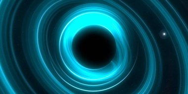 Soyut arka plan sanatı. Karanlık arka planda neon çember. Uzay temalı sanatsal dijital arkaplan.