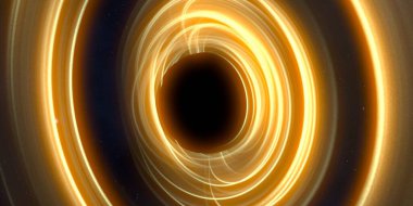 Soyut arka plan sanatı. Karanlık arka planda neon çember. Uzay temalı sanatsal dijital arkaplan.