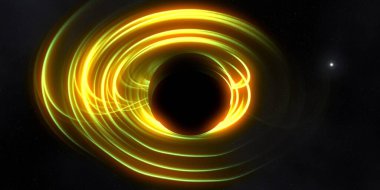 Soyut arka plan sanatı. Karanlık arka planda neon çember. Uzay temalı sanatsal dijital arkaplan.