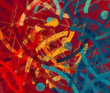 Soyut arka plan sanatı. 2D çizim. Etkileyici yağlı boya resim. Tuvalde fırça darbeleri. Modern sanat. Çok renkli arkaplan. Çağdaş sanat. İfade. Sanatsal dijital palet.