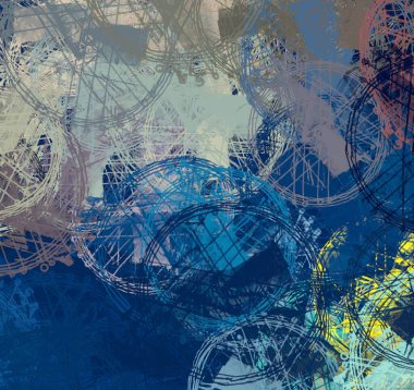 Soyut rastgele şekiller. 2D illüstrasyon arka planı. Düz beton duvarda sanatsal modern sanat kalıpları. Kabataslak boyalı yüzey. El yapımı fırça darbeleri.