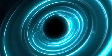 Soyut arka plan sanatı. Karanlık arka planda neon çember. Uzay temalı sanatsal dijital arkaplan.