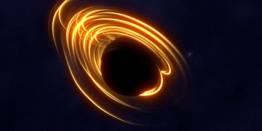 Soyut arka plan sanatı. Karanlık arka planda neon çember. Uzay temalı sanatsal dijital arkaplan.