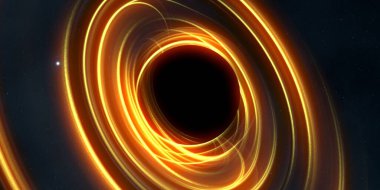 Soyut arka plan sanatı. Siyah arka planda neon halkalar. Uzay temalı sanatsal dijital arkaplan.