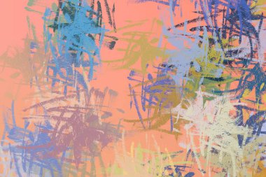 Soyut arka plan sanatı. 2D çizim. Etkileyici yağlı boya resim. Tuvalde fırça darbeleri. Modern sanat. Çok renkli arkaplan. Çağdaş sanat. İfade. Sanatsal dijital palet.