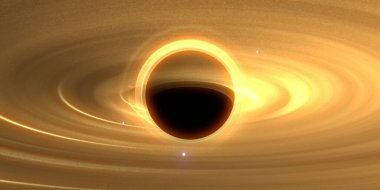 Soyut arka plan sanatı. Siyah arka planda neon halkalar. Uzay temalı sanatsal dijital arkaplan.