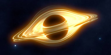 Soyut arka plan sanatı. Siyah arka planda neon halkalar. Uzay temalı sanatsal dijital arkaplan.