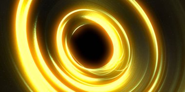 Soyut arka plan sanatı. Siyah arka planda neon halkalar. Uzay temalı sanatsal dijital arkaplan.