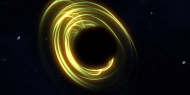 Soyut arka plan sanatı. Siyah arka planda neon halkalar. Uzay temalı sanatsal dijital arkaplan.