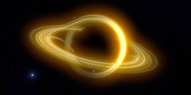 Soyut arka plan sanatı. Siyah arka planda neon halkalar. Uzay temalı sanatsal dijital arkaplan.