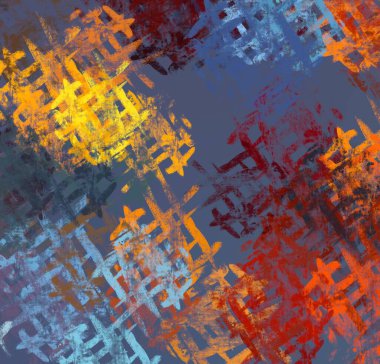 Soyut arka plan sanatı. 2D çizim. Etkileyici yağlı boya resim. Tuvalde fırça darbeleri. Modern sanat. Çok renkli arkaplan. Çağdaş sanat. İfade. Sanatsal dijital palet.