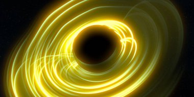 Soyut arka plan sanatı. Siyah arka planda neon halkalar. Uzay temalı sanatsal dijital arkaplan.