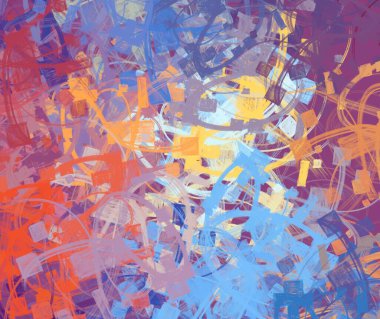 Soyut arka plan sanatı. 2D çizim. Etkileyici yağlı boya resim. Tuvalde fırça darbeleri. Modern sanat. Çok renkli arkaplan. Çağdaş sanat. İfade. Sanatsal dijital palet.