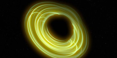 Soyut arka plan sanatı. Siyah arka planda neon halkalar. Uzay temalı sanatsal dijital arkaplan.