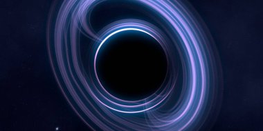 Soyut arka plan sanatı. Siyah arka planda neon halkalar. Uzay temalı sanatsal dijital arkaplan.