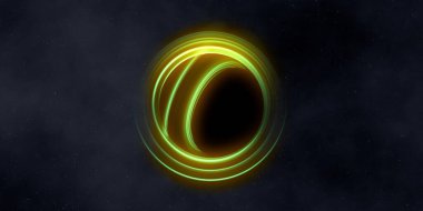 Soyut arka plan sanatı. Siyah arka planda neon halkalar. Uzay temalı sanatsal dijital arkaplan.