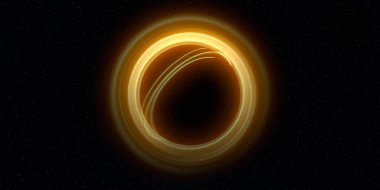 Soyut arka plan sanatı. Siyah arka planda neon halkalar. Uzay temalı sanatsal dijital arkaplan.