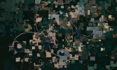 Soyut rastgele şekiller. 2D illüstrasyon arka planı. Düz beton duvarda sanatsal modern sanat kalıpları. Kabataslak boyalı yüzey. El yapımı fırça darbeleri.