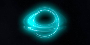 Soyut arka plan sanatı. Karanlık arka planda neon çember. Uzay temalı sanatsal dijital arkaplan.