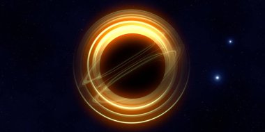 Soyut arka plan sanatı. Siyah arka planda neon halkalar. Uzay temalı sanatsal dijital arkaplan.