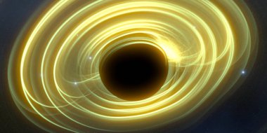 Soyut arka plan sanatı. Karanlık arka planda neon çember. Uzay temalı sanatsal dijital arkaplan.