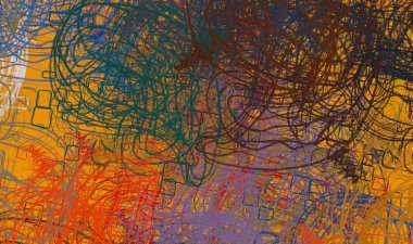 Soyut arka plan sanatı. 2D çizim. Etkileyici yağlı boya resim. Tuvalde fırça darbeleri. Modern sanat. Çok renkli arkaplan. Çağdaş sanat. İfade. Sanatsal dijital palet.