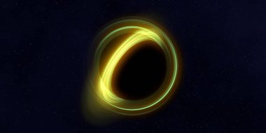 Soyut arka plan sanatı. Karanlık arka planda neon çember. Uzay temalı sanatsal dijital arkaplan.