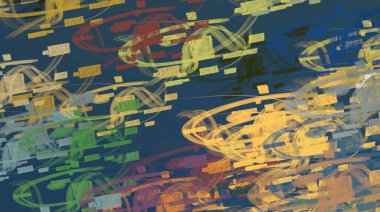 Soyut arka plan sanatı. 2D çizim. Etkileyici yağlı boya resim. Tuvalde fırça darbeleri. Modern sanat. Çok renkli arkaplan. Çağdaş sanat. İfade. Sanatsal dijital palet.