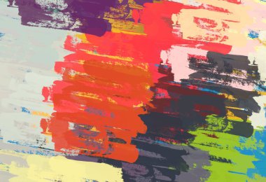 Soyut rastgele şekiller. 2D illüstrasyon arka planı. Düz beton duvarda sanatsal modern sanat kalıpları. Kabataslak boyalı yüzey. El yapımı fırça darbeleri.