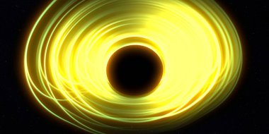 Soyut arka plan sanatı. Siyah arka planda neon halkalar. Uzay temalı sanatsal dijital arkaplan.