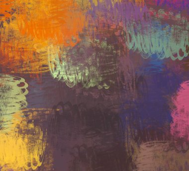 Soyut arka plan sanatı. 2D çizim. Etkileyici yağlı boya resim. Tuvalde fırça darbeleri. Modern sanat. Çok renkli arkaplan. Çağdaş sanat. İfade. Sanatsal dijital palet.