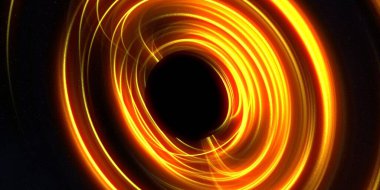 Soyut arka plan sanatı. Karanlık arka planda neon çember. Uzay temalı sanatsal dijital arkaplan.