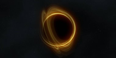 Soyut arka plan sanatı. Karanlık arka planda neon çember. Uzay temalı sanatsal dijital arkaplan.