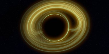 Soyut arka plan sanatı. Karanlık arka planda neon çember. Uzay temalı sanatsal dijital arkaplan.