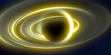 Soyut arka plan sanatı. Siyah arka planda neon halkalar. Uzay temalı sanatsal dijital arkaplan.