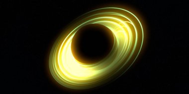 Soyut arka plan sanatı. Siyah arka planda neon halkalar. Uzay temalı sanatsal dijital arkaplan.