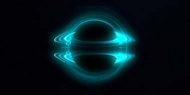 Soyut arka plan sanatı. Siyah arka planda neon halkalar. Uzay temalı sanatsal dijital arkaplan.