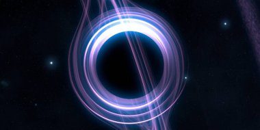 Soyut arka plan sanatı. Karanlık arka planda neon çember. Uzay temalı sanatsal dijital arkaplan.