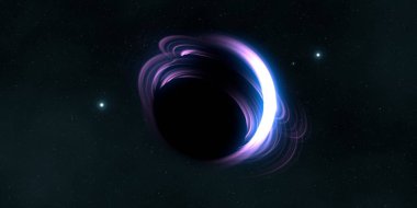 Soyut arka plan sanatı. Karanlık arka planda neon çember. Uzay temalı sanatsal dijital arkaplan.