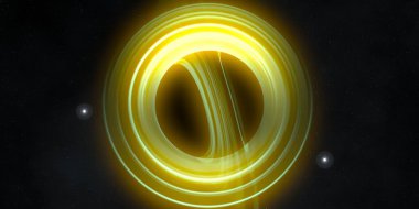 Soyut arka plan sanatı. Siyah arka planda neon halkalar. Uzay temalı sanatsal dijital arkaplan.