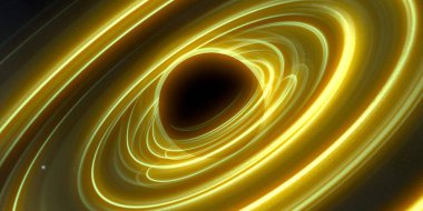 Soyut arka plan sanatı. Siyah arka planda neon halkalar. Uzay temalı sanatsal dijital arkaplan.