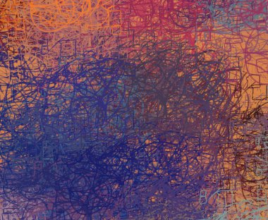 Soyut rastgele şekiller. 2D illüstrasyon arka planı. Düz beton duvarda sanatsal modern sanat kalıpları. Kabataslak boyalı yüzey. El yapımı fırça darbeleri.