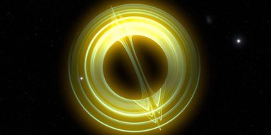 Soyut arka plan sanatı. Siyah arka planda neon halkalar. Uzay temalı sanatsal dijital arkaplan.