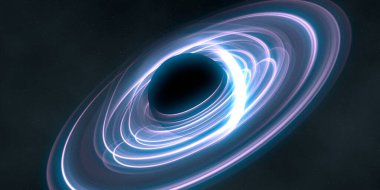 Soyut arka plan sanatı. Karanlık arka planda neon çember. Uzay temalı sanatsal dijital arkaplan.