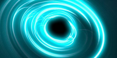 Soyut arka plan sanatı. Siyah arka planda neon halkalar. Uzay temalı sanatsal dijital arkaplan.