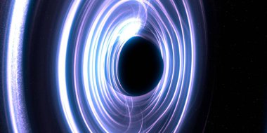 Soyut arka plan sanatı. Siyah arka planda neon halkalar. Uzay temalı sanatsal dijital arkaplan.